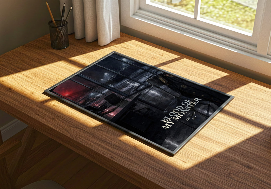Blood of my Monster watercolour book poster framed on wall – romance wall art