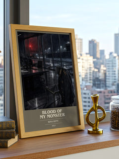 Blood of my Monster book cover print framed by window – literary home decor
