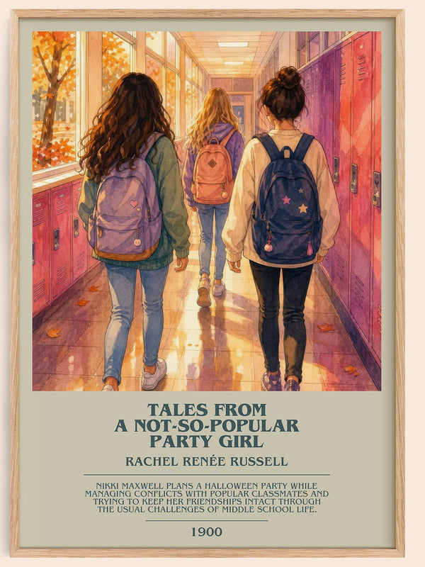 Tales from a not-so-popular party girl bookish book poster by Rachel Renée Russell – framed literary art print