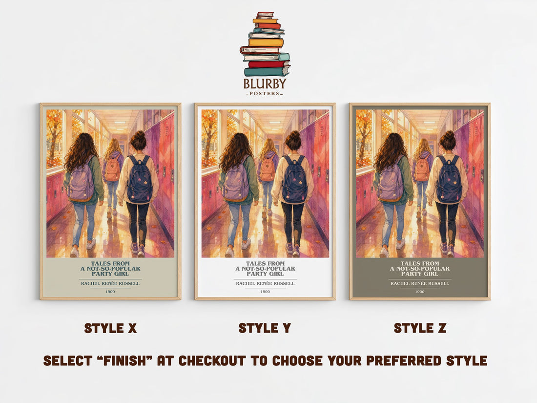 Tales from a not-so-popular party girl book cover print in frame leaning in hallway – young adult wall art (mockup)
