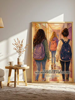 Tales from a not-so-popular party girl watercolour print in frame leaning in hallway – young adult wall art