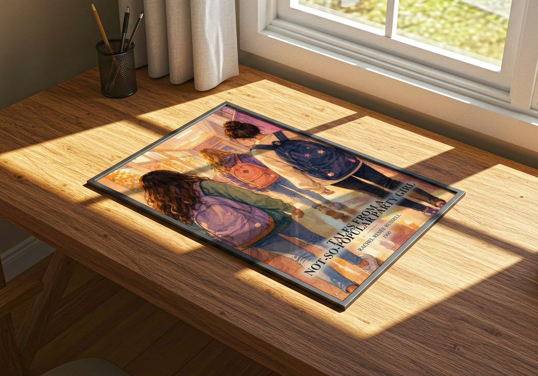 Tales from a not-so-popular party girl watercolour book poster framed on wall – young adult wall art