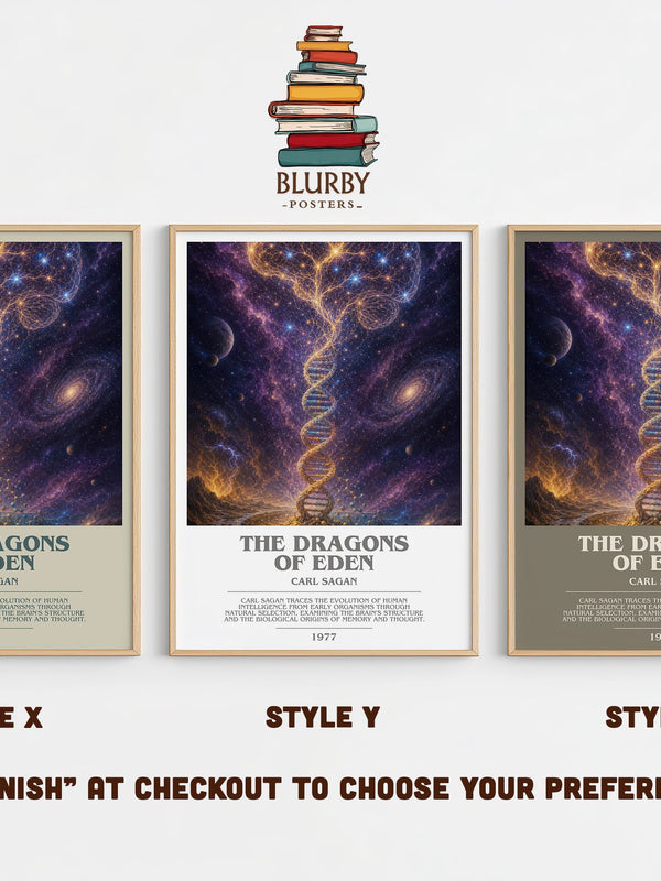 The Dragons of Eden bookish print in frame leaning in hallway – non fiction wall art