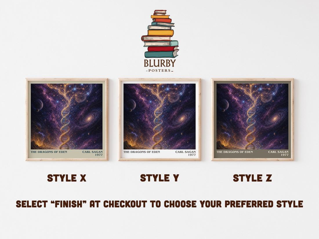 The Dragons of Eden literary print in frame leaning in hallway – non fiction wall art (mockup)