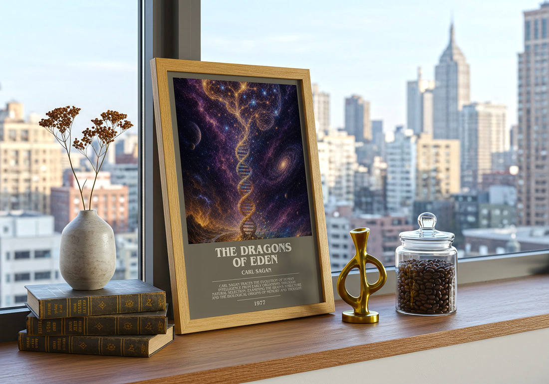 The Dragons of Eden bookish print framed by window – literary home decor