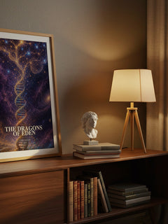 The Dragons of Eden watercolour print on bookshelf – Carl Sagan fan gift