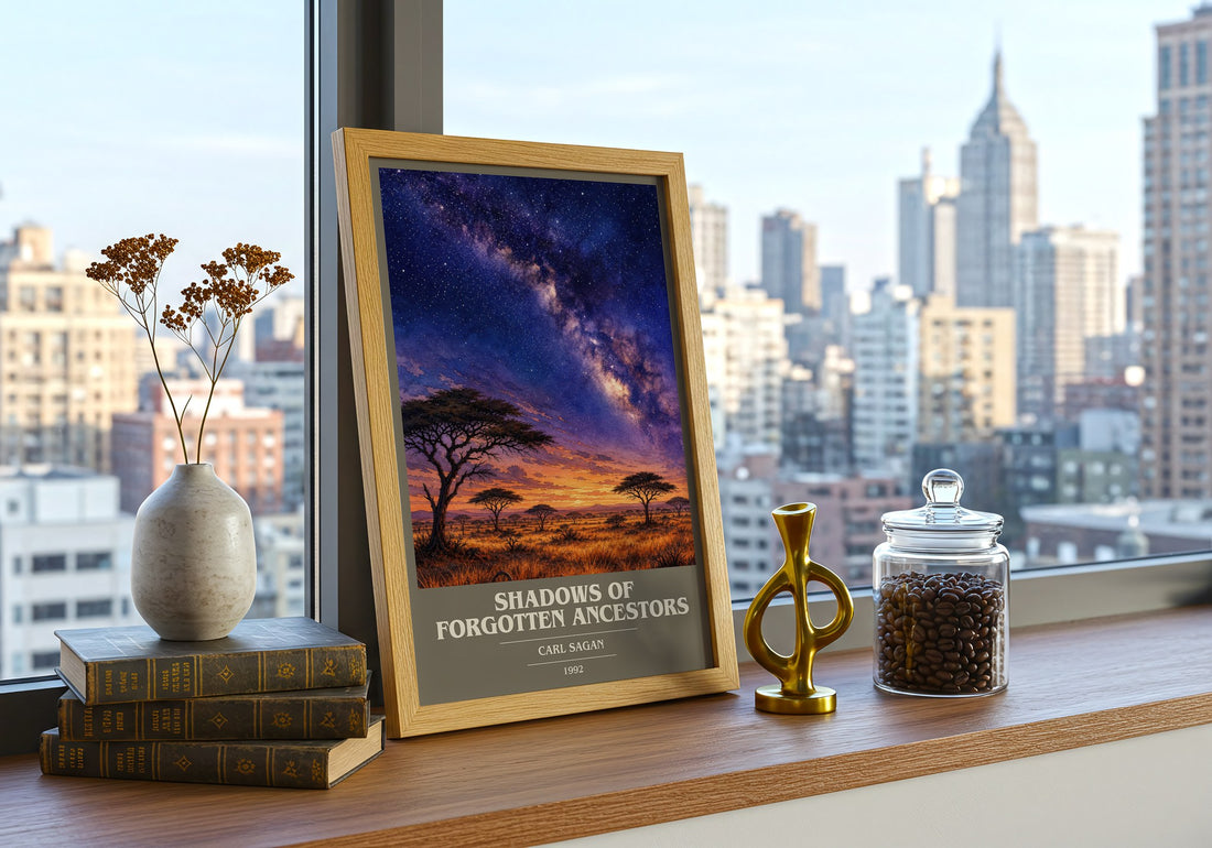 Shadows of Forgotten Ancestors book cover print framed by window – literary home decor