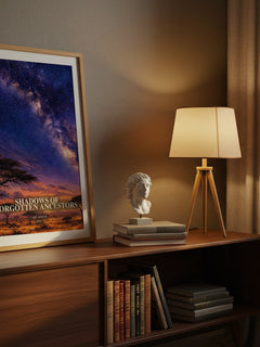 Shadows of Forgotten Ancestors watercolour print on bookshelf – Carl Sagan fan gift