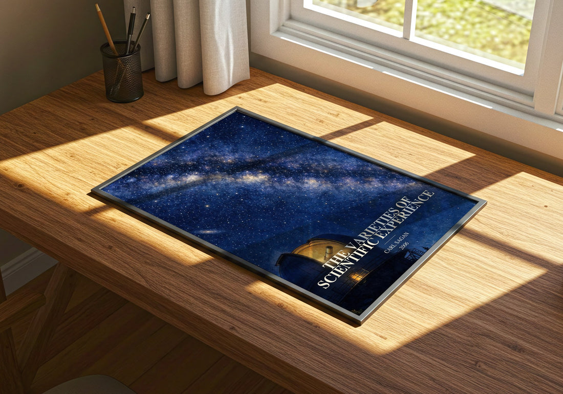 The Varieties of Scientific Experience watercolour book poster framed on wall – non fiction wall art