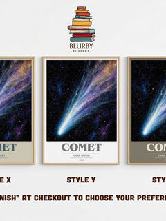 Comet book cover print in frame leaning in hallway – non fiction wall art