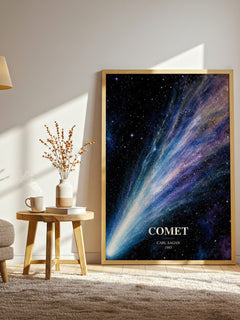 Comet watercolour print in frame leaning in hallway – non fiction wall art