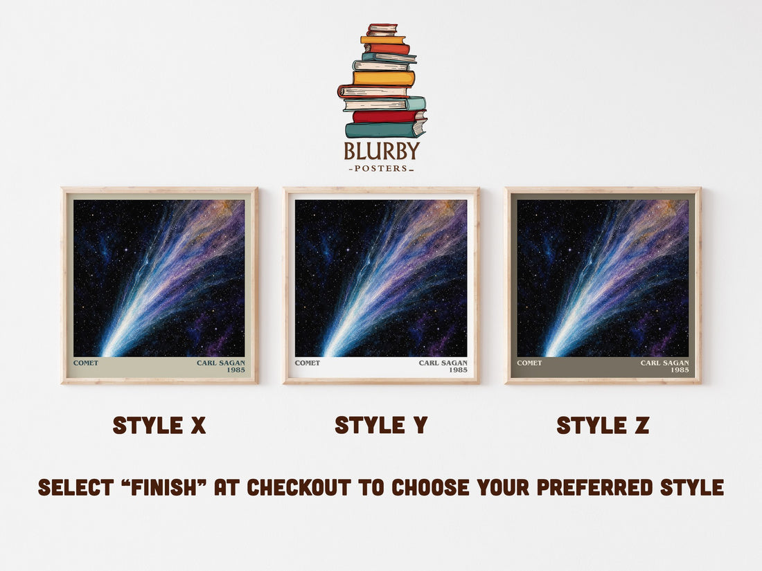 Comet literary print in frame leaning in hallway – non fiction wall art (mockup)