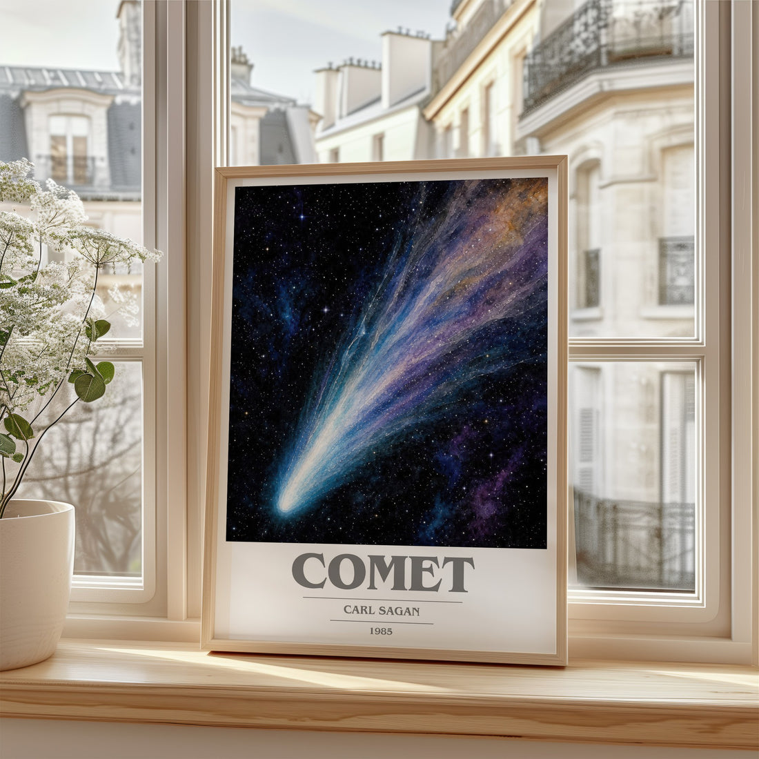 Comet book cover poster colour and style options – Carl Sagan book art