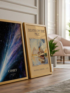 Comet watercolour print framed by window – literary home decor