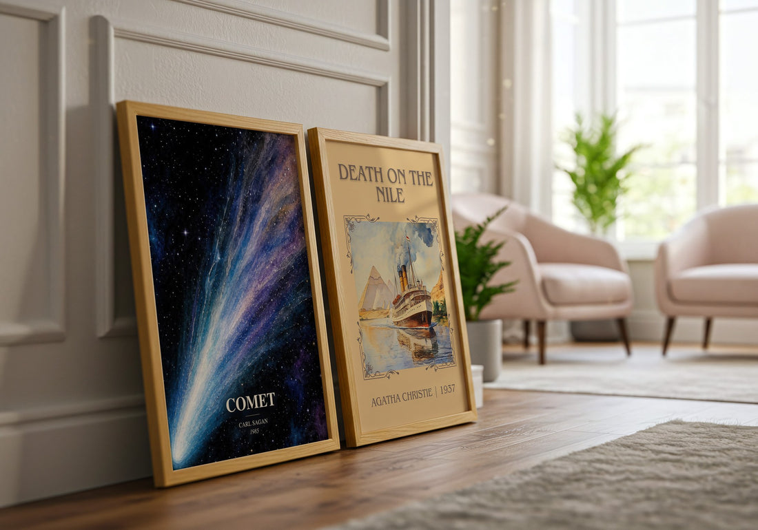 Comet watercolour print framed by window – literary home decor