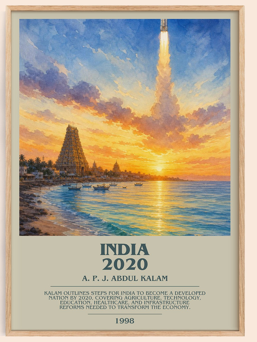 India 2020 bookish book poster by A. P. J. Abdul Kalam – framed literary art print