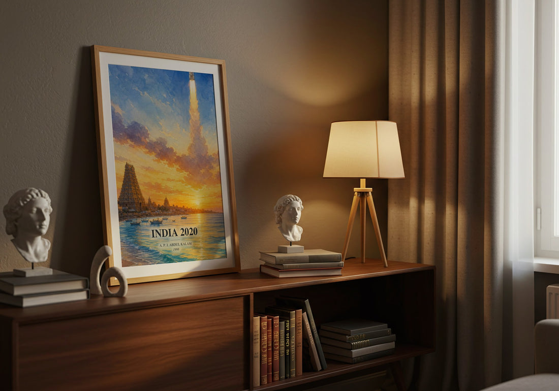 India 2020 watercolour print on bookshelf – A. P. J. Abdul Kalam fan gift