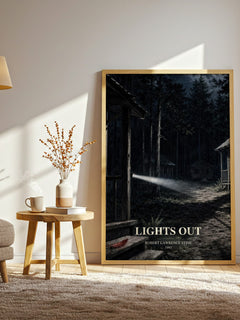 Lights Out watercolour print in frame leaning in hallway – horror wall art