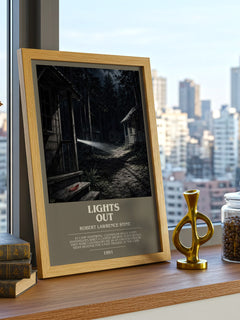 Lights Out bookish print framed by window – literary home decor