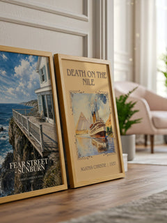 Fear Street - Sunburn watercolour print framed by window – literary home decor
