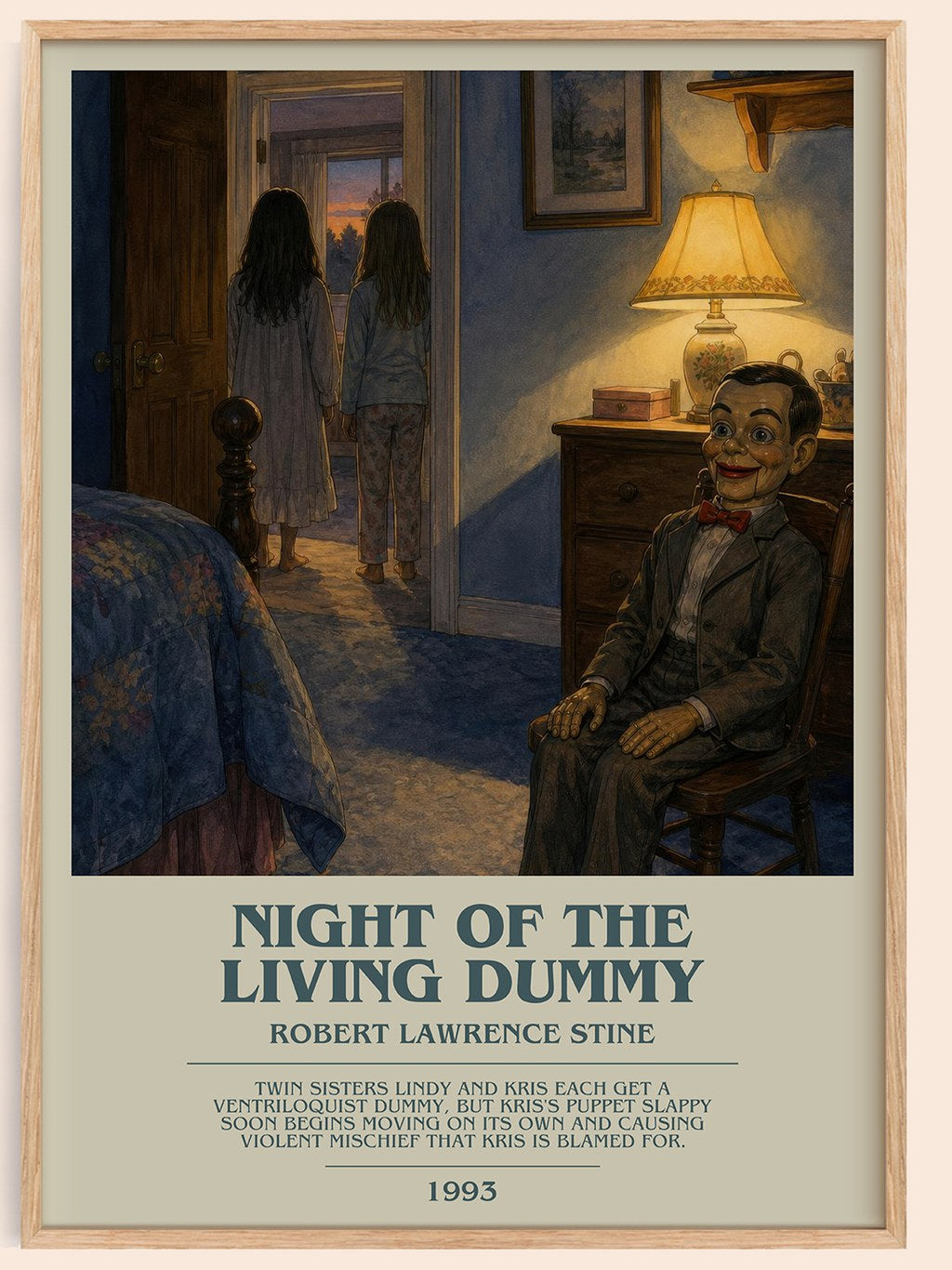 Night of the Living Dummy bookish book poster by Robert Lawrence Stine – framed literary art print