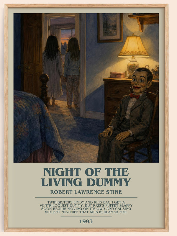 Night of the Living Dummy bookish book poster by Robert Lawrence Stine – framed literary art print