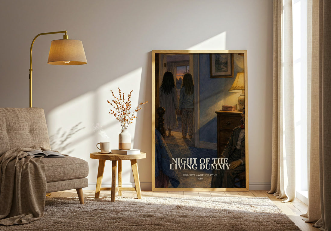 Night of the Living Dummy watercolour print in frame leaning in hallway – childrens wall art