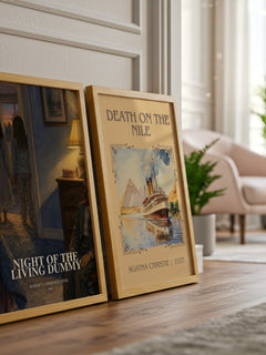 Night of the Living Dummy watercolour print framed by window – literary home decor