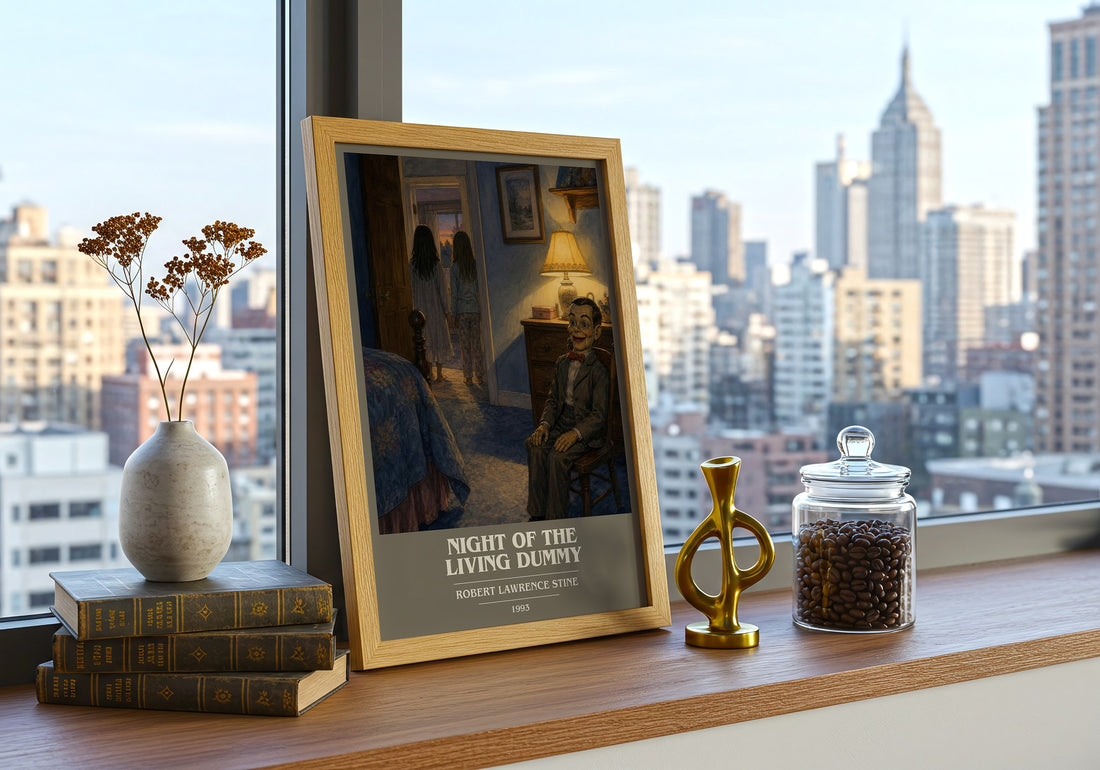Night of the Living Dummy book cover print framed by window – literary home decor