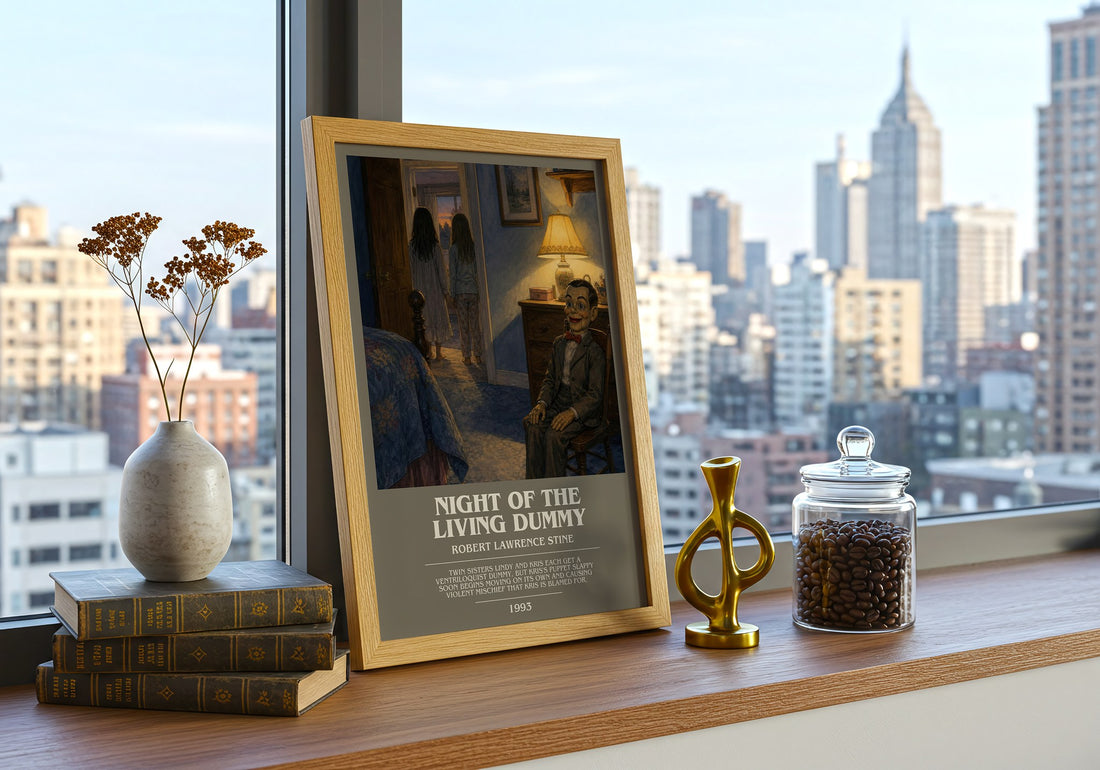 Night of the Living Dummy bookish print framed by window – literary home decor