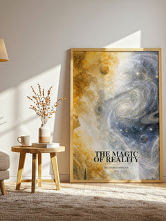 The Magic of Reality watercolour print in frame leaning in hallway – non fiction wall art