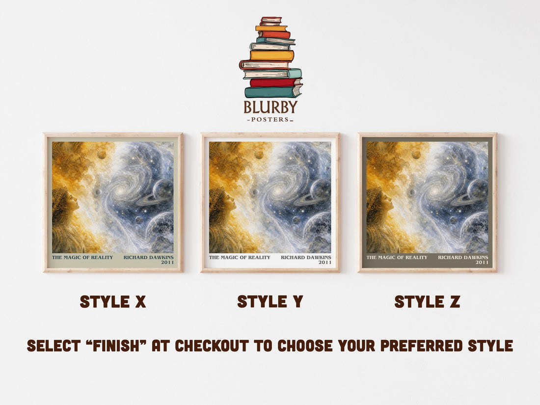 The Magic of Reality literary print in frame leaning in hallway – non fiction wall art (mockup)