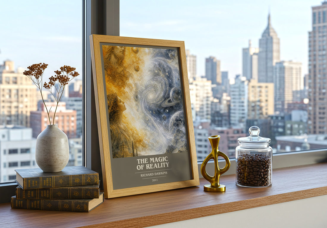 The Magic of Reality book cover print framed by window – literary home decor