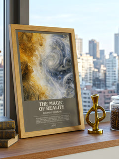 The Magic of Reality bookish print framed by window – literary home decor