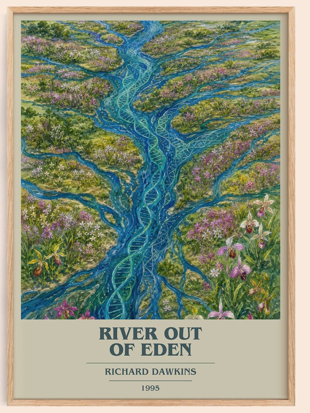 River out of Eden book cover book poster by Richard Dawkins – framed literary art print