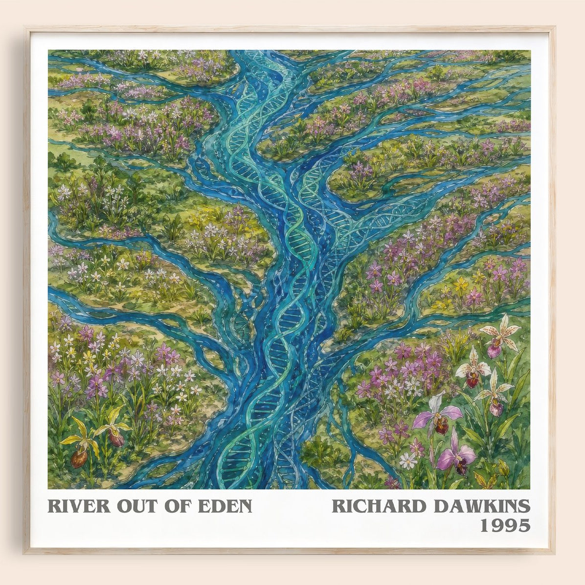 River out of Eden literary book poster by Richard Dawkins – framed literary art print