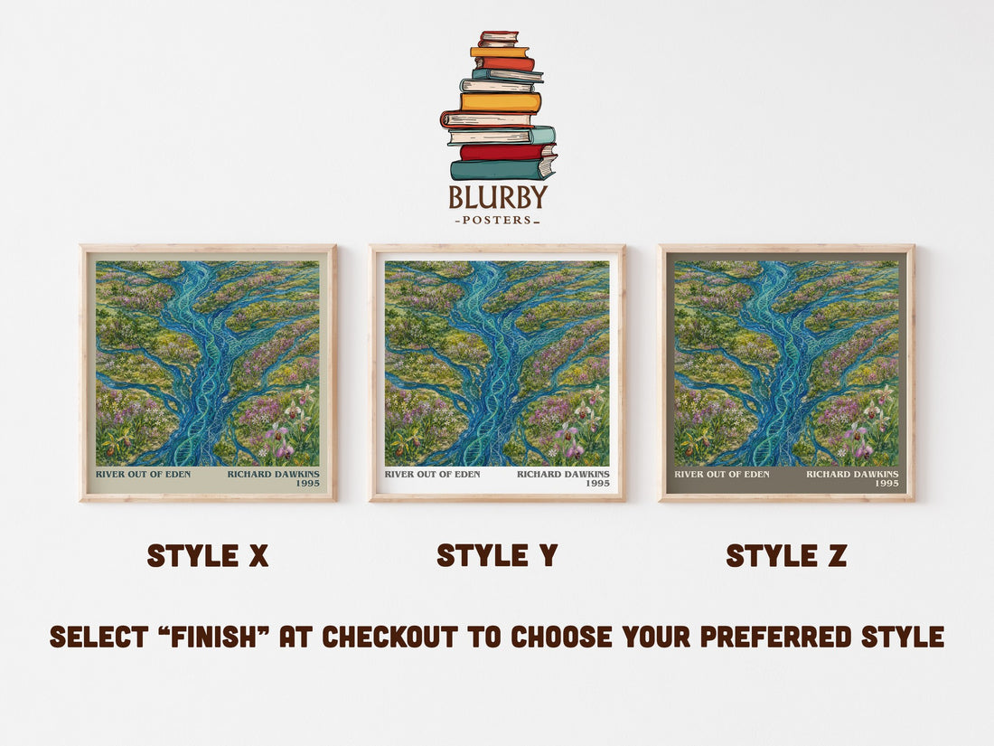 River out of Eden literary print in frame leaning in hallway – non fiction wall art (mockup)