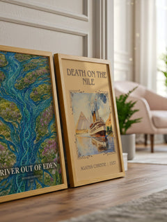 River out of Eden watercolour print framed by window – literary home decor