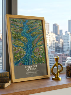River out of Eden book cover print framed by window – literary home decor