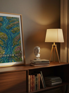 River out of Eden watercolour print on bookshelf – Richard Dawkins fan gift