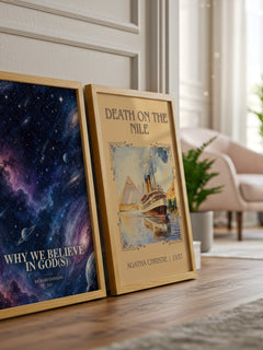 Why we believe in god(s) watercolour print framed by window – literary home decor