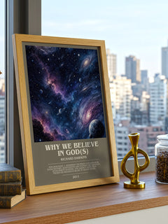 Why we believe in god(s) bookish print framed by window – literary home decor