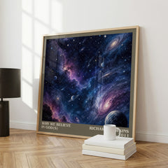 Why we believe in god(s) literary print framed by window – literary home decor