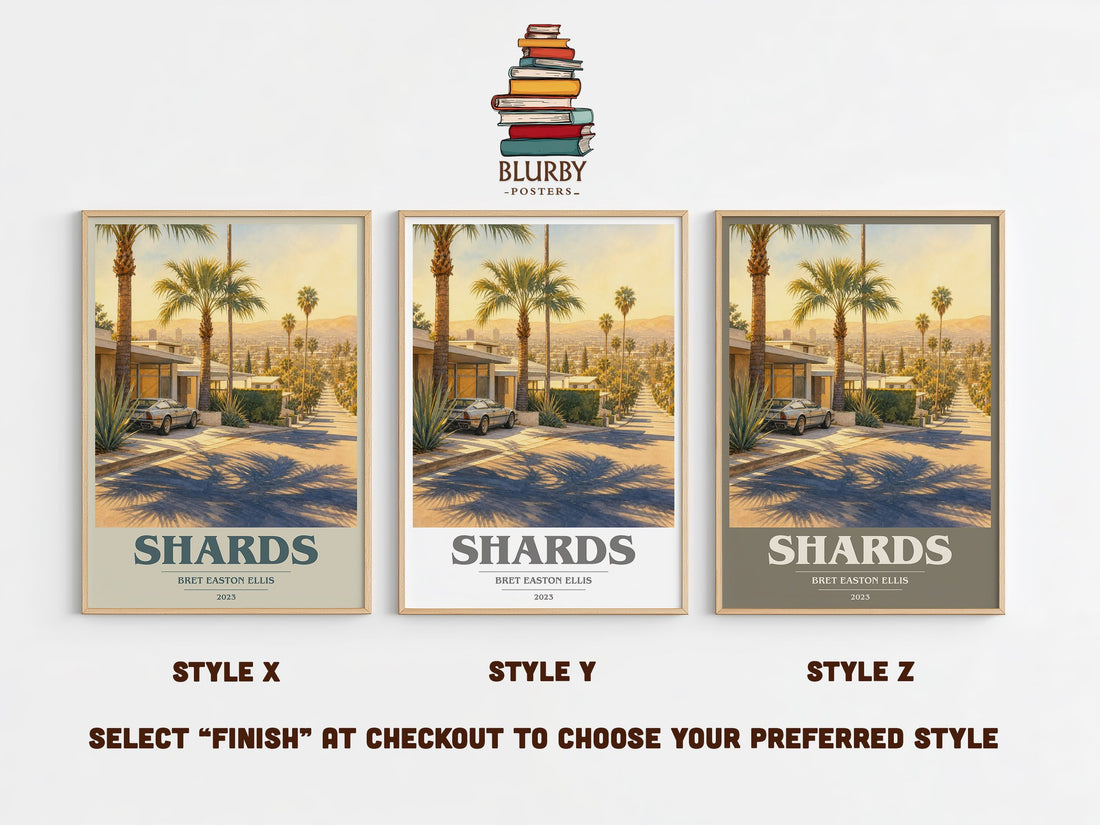 Shards book cover print in frame leaning in hallway – contemporary fiction wall art (mockup)