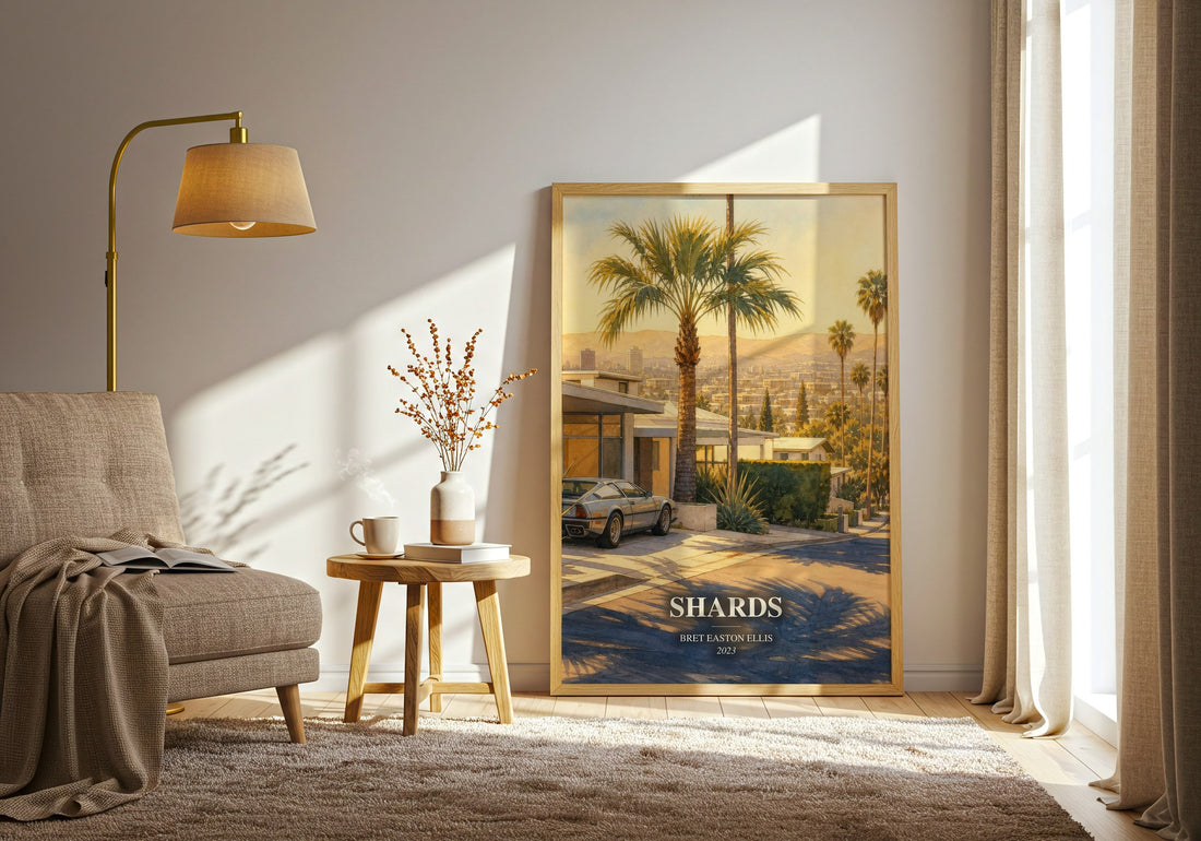 Shards watercolour print in frame leaning in hallway – contemporary fiction wall art