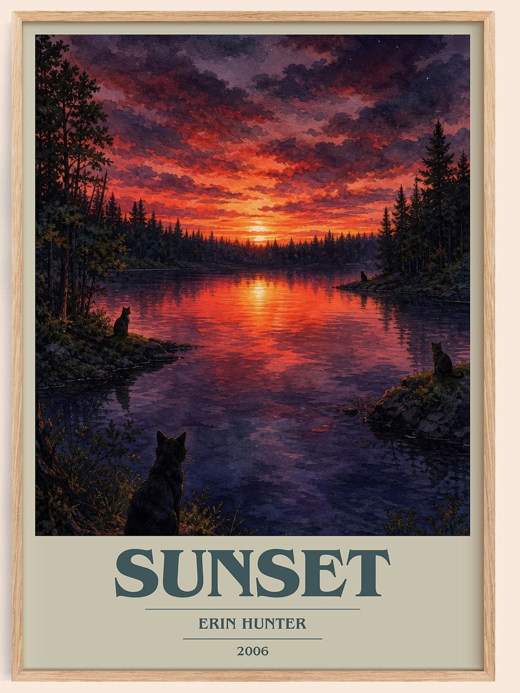 Sunset book cover book poster by Erin Hunter – framed literary art print