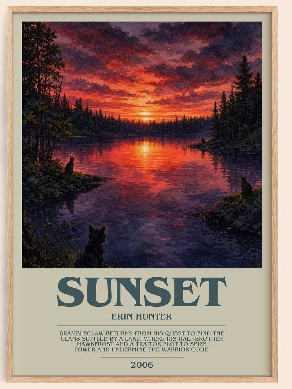 Sunset bookish book poster by Erin Hunter – framed literary art print