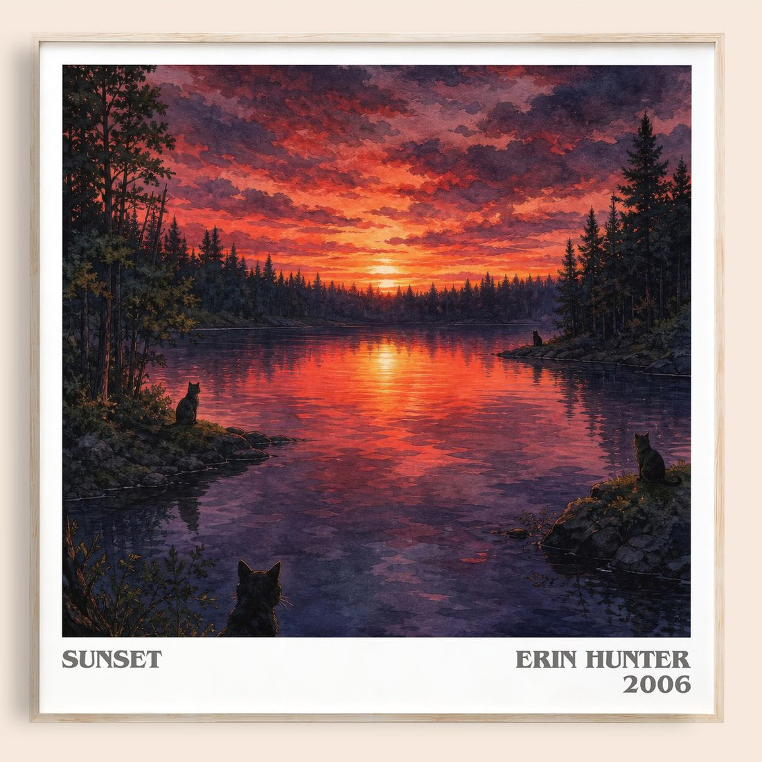 Sunset literary book poster by Erin Hunter – framed literary art print