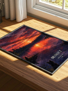 Sunset watercolour book poster framed on wall – fantasy wall art