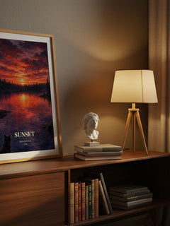Sunset watercolour print on bookshelf – Erin Hunter fan gift